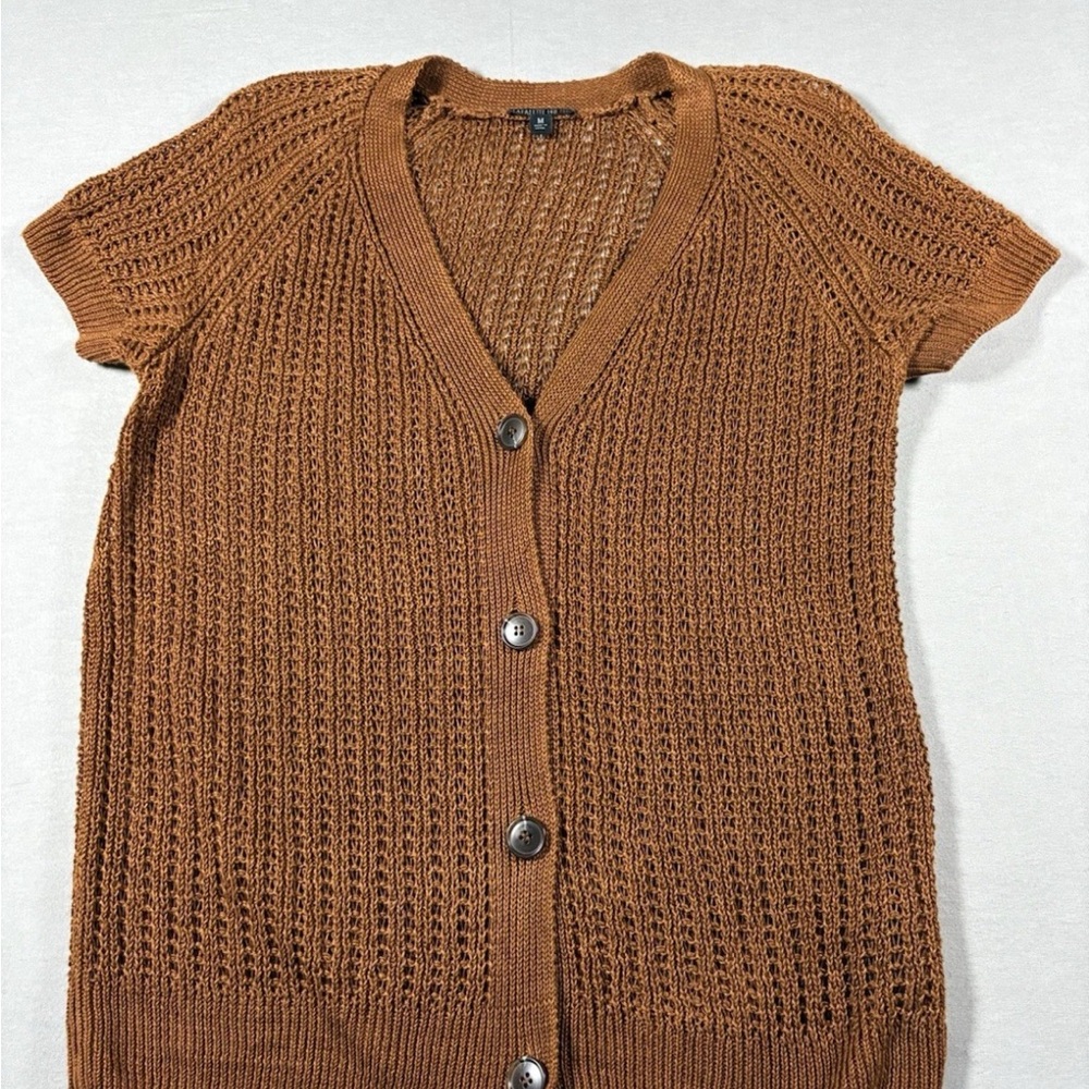 Lafayette 148 New York Brown Hemp Short Sleeve Open Knit Sweater Size Medium